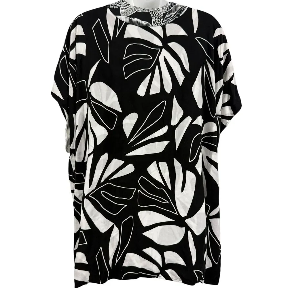 Chicos Printed Boarder Ruana Reversible Womens Open Kimono Jacket Black sz S / M